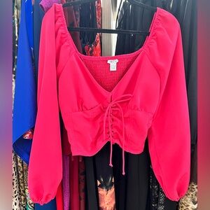 Rue 21 Pink Lace Up Cropped Top, L